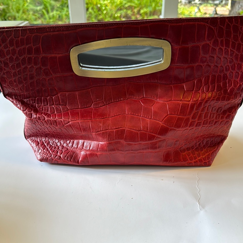 Donald J. Pliner Red Crocodile-Embossed Tote
